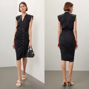 Veronica Beard Black Ruched Sheath Shirt Dress Size 6 Poplin Workwear